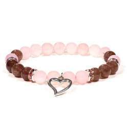 Rose Quartz and strawberry quartz bracelet with heart