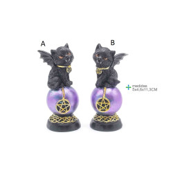 Mystical Cat with Wings and Purple Sphere