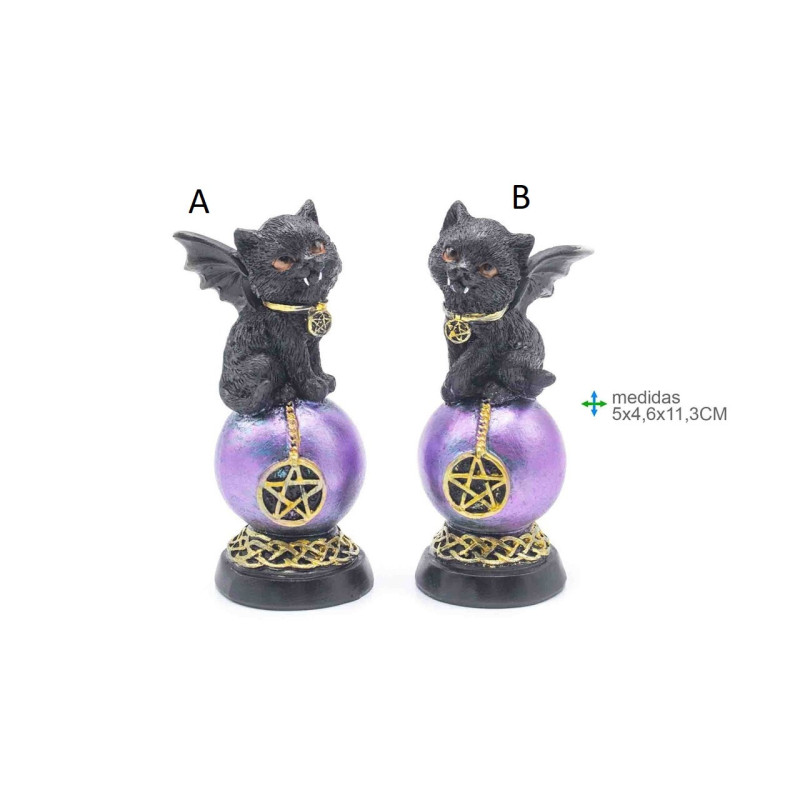 Mystical Cat with Wings and Purple Sphere