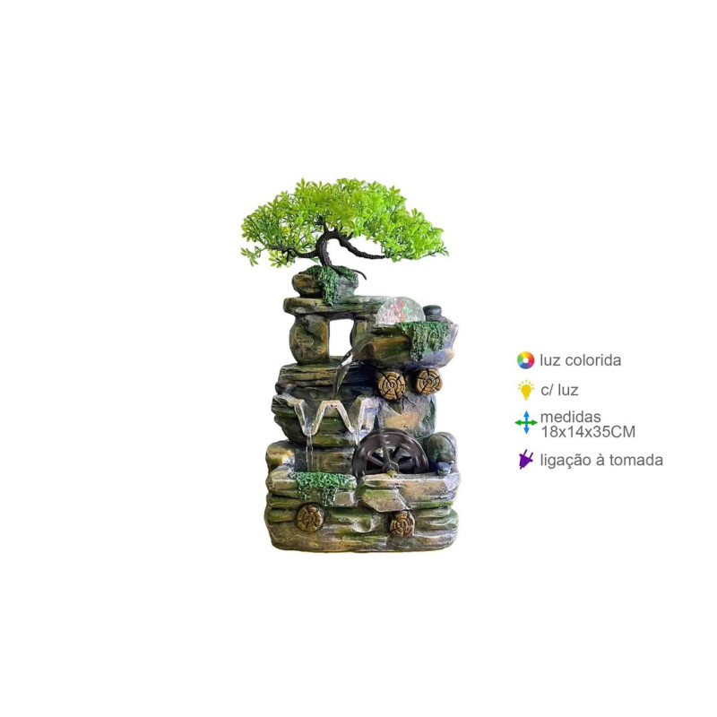 Fuente Zen con Árbol y Luz de Colores