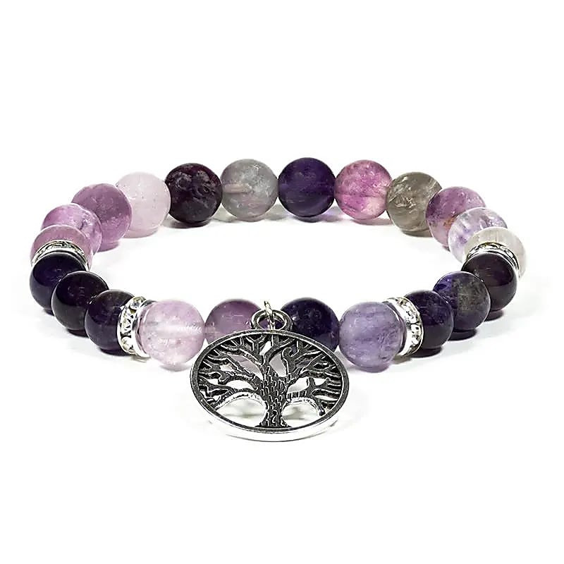 Fluorite/Amethyst bracelet with tree of life