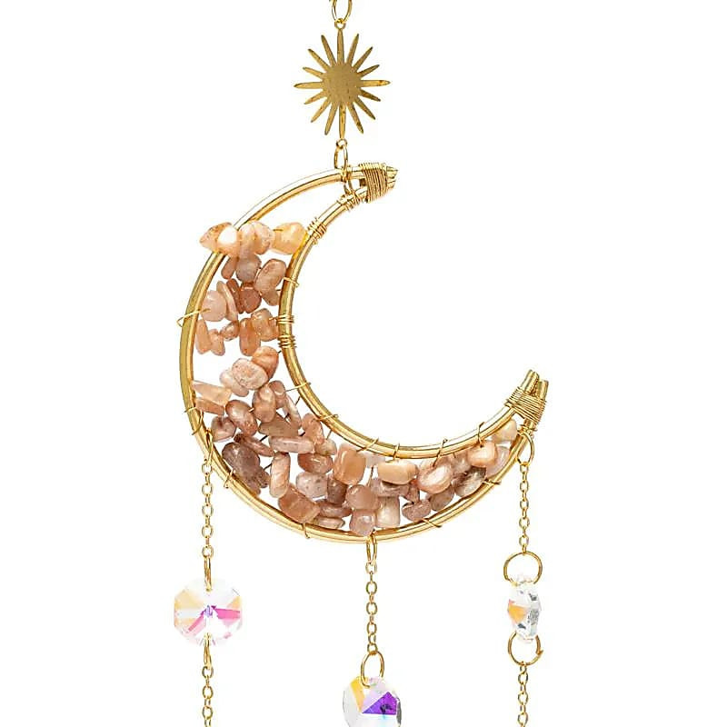 Decoração lua com pedra da lua rosa