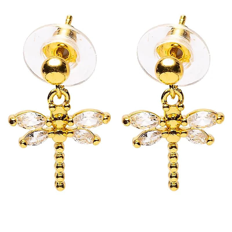 Earrings with golden dragonflies