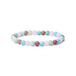 Pulsera de bolas de 8 mm Aguamarina/Cuarzo Rosa/Amazonita