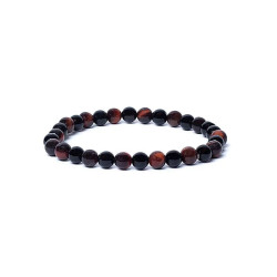 Pulseira bola 6mm onix preto e olho de tigre vermelho