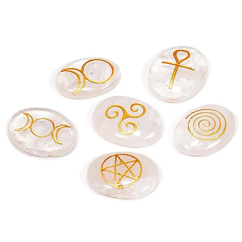 Quartz crystal Wiccan symbols (set of 6)