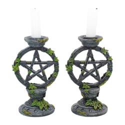 Wiccan Candlesticks with Pentagram (set of 2)