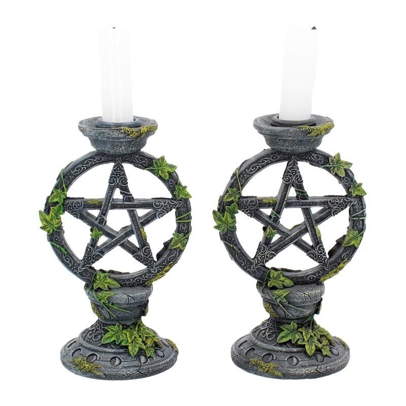 Wiccan Candlesticks with Pentagram (set of 2)