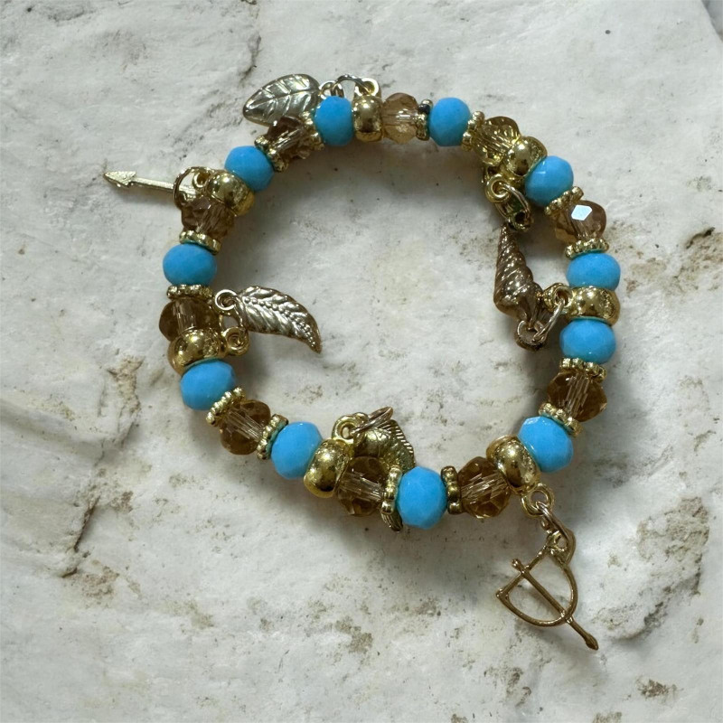 Pulseira de Logunedé com contas azul-turquesa e dourado | Raiza
