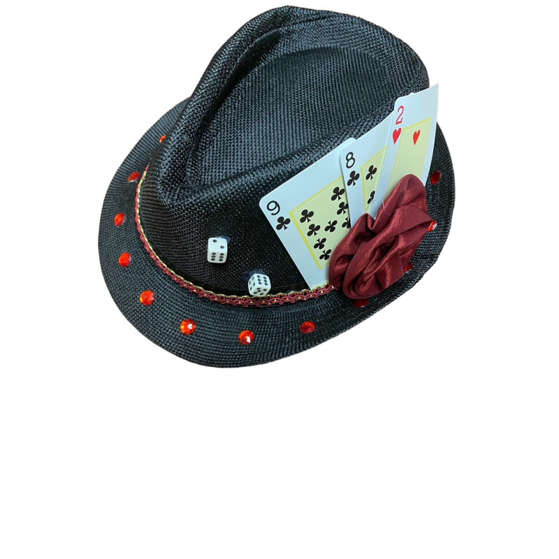 Sombrero negro con dados y baraja (CH01)