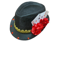 Black hat with flowers and deck of cards 2,3 and As (CH02)