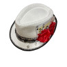 White hat with flowers and deck of 10, As and Q (CH04)