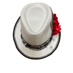 Chapeu Branco com flores e baralho 10,As e Q (CH04)