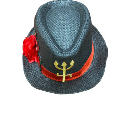 Black hat with trident and small flowers (CH10)