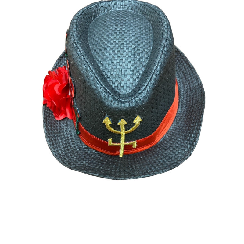 Black hat with trident and small flowers (CH10)